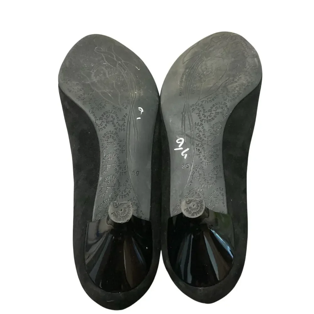 Beautifeel Leather Kitten Heel Pumps Cap Toe Black Office Career Comfort 9 39.5